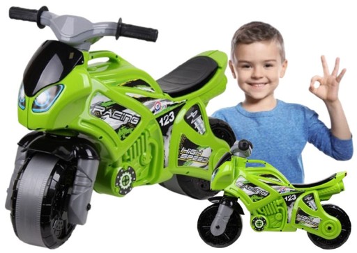 Motor Zielony Jeździk Odpychacz Rowerek Biegowy