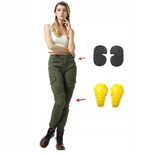 Damskie JEANSY MOTOCYKLOWE SPODNIE zielony