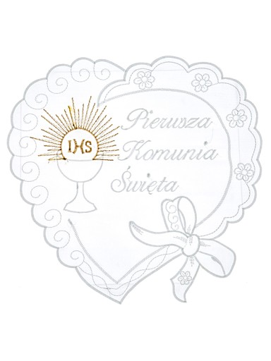 ATŁASOWA CHUSTECZKA KOMUNIJNA HAFTOWANA SERCE