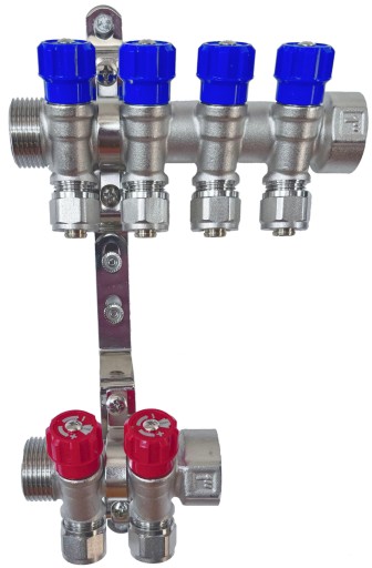 X-HOME ROZDZIELACZ PEX 1” x 16 mm 4 OBWODY WODY ZIMNEJ 2 OBWODY CIEPŁEJ