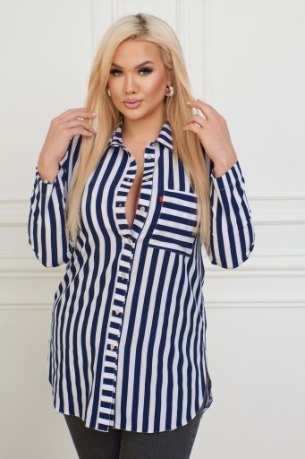 Koszula plus size w wyszczuplające pionowe paski damska 44