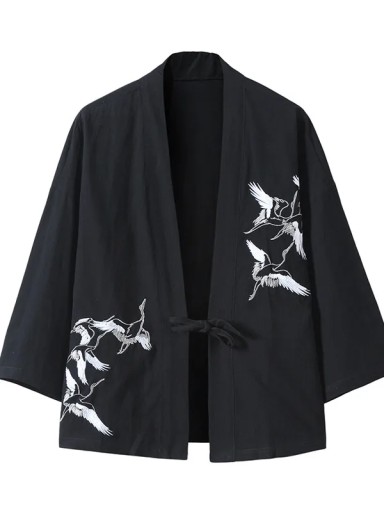 Crane Embroidery Haori Kimono Harajuku Japanese Pl