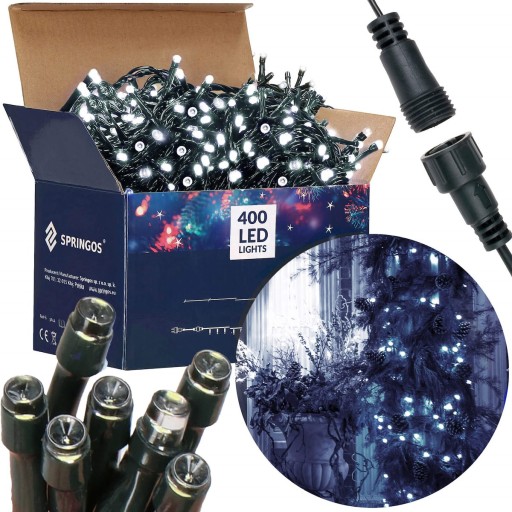 LAMPKI ZEWNĘTRZNE 400LED BIAŁE ZIMNE 25,5M CHOINKĘ