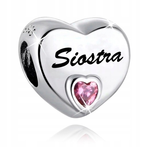 CHARMS SREBRNY 925 SERCE SIOSTRA ZAWIESZKA BEADS