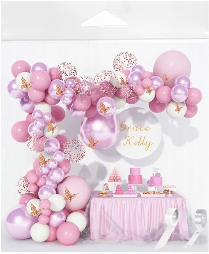 GIRLANDA BALONOWA RÓŻOWA URODZINY BABY SHOWER CHRZEST ROCZEK BALONY RÓŻOWE