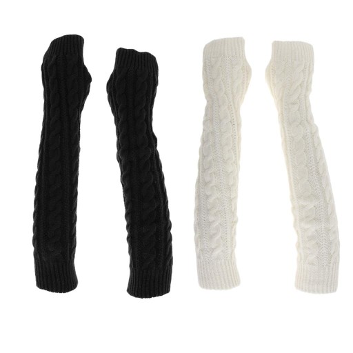2 Pairs of Long Knit Winter Fingerless Gloves
