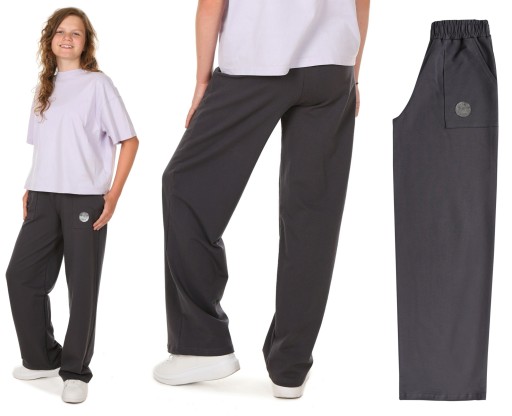 Spodnie dresowe SZEROKA NOGAWKA Wide Leg grafit r.146 Produkt PL