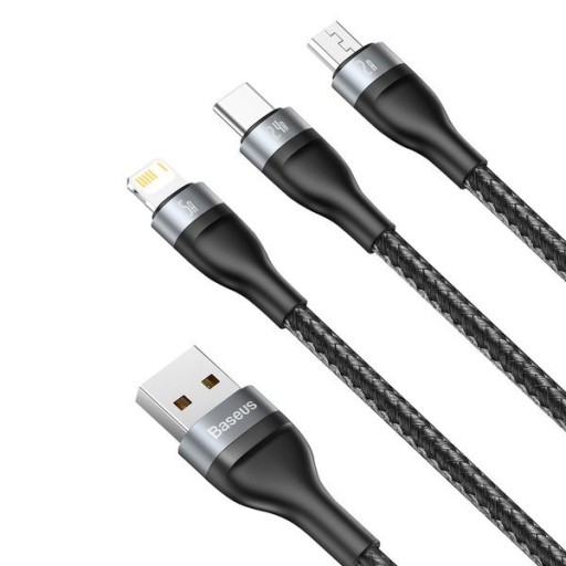 BASEUS KABEL USB 3W1 DO IPHONE MICRO TYPE-C 5A LED