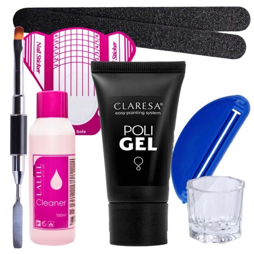 ZESTAW CLARESA Poly Gel Akrylożel Do Paznokci 30g + szablony pędzelek duo