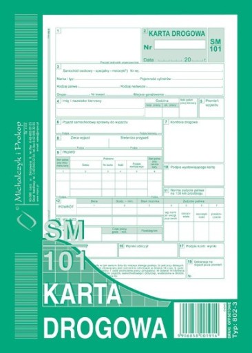 DRUK KARTA DROGOWA SM/101 (SAMOCHÓD OSOBOWY) A5 80
