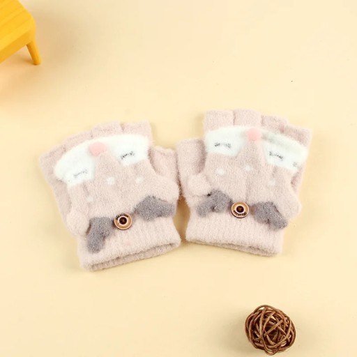 Knitted Gloves Children Half Finger Flip Glove Thicken Gloves Kids 3-8Years