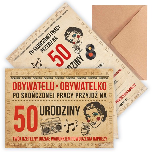 Zaproszenia na 50 Urodziny PRL / Koperta Eko WB_32