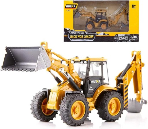 KOPARKA ŁADOWARKA RUCHOMA ŁYŻKA SPYCHACZ POJAZD BUDOWLANY METAL SKALA 1:50