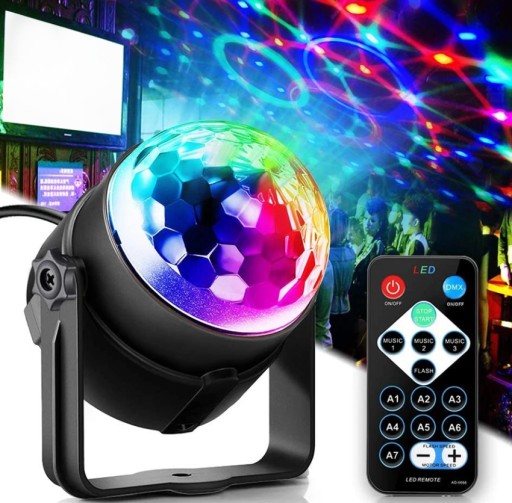 DISCO KULA LED PROJEKTOR RGB DYSKOTEKOWY REFLEKTOR LASER + PILOT NA IMPREZE