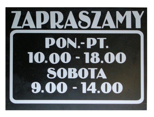 TABLICZKA czarna GODZINY OTWARCIA 25x19cm srebrne