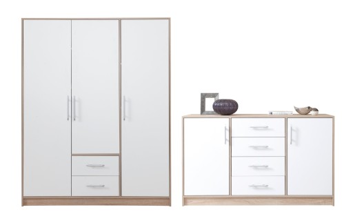 Zestaw mebli Szafa 150 cm + Komoda 140 komplet SPOTI dąb sonoma biały