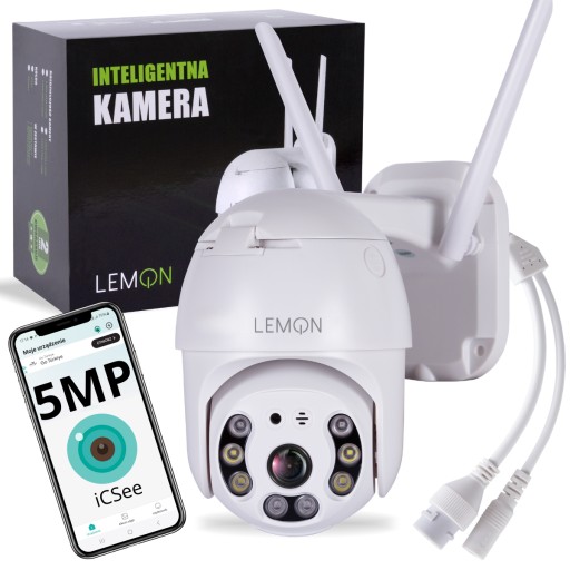 KAMERA ZEWNĘTRZNA WIFI OBROTOWA ALARM ZOOM 5mpx IP MONITORING DETEKCJA
