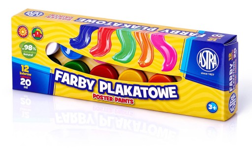 FARBY PLAKATOWE SZKOLNE 12 KOLORÓW 20ml ASTRA