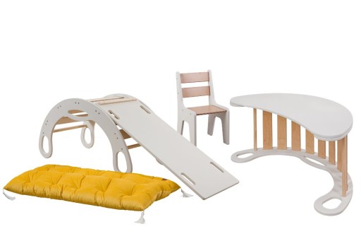 Komplet bujak , blat, krzesełko, materac, zjeżdżalnia Montessori zestaw 5el