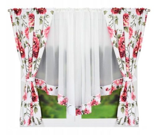 FIRANA GOTOWA Z ZASŁONAMI W KWIATY FIRANY GOTOWE do SALONU WOAL 400x160 cm
