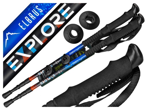 KIJE TREKKINGOWE ELBRUS POKARA SKŁADANE ALU PRZEDŁUŻONA RĄCZKA 62-135 CM