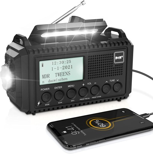 RADIO PRZENOŚNE FM DAB+ Z LATARKĄ SOLAR SOS POWERBANK CR1009