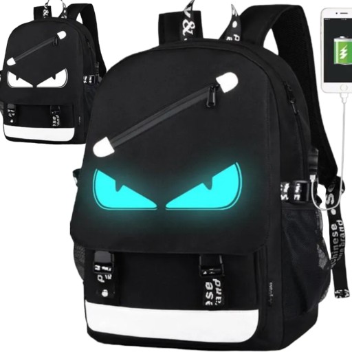PLECAK SZKOLNY ODBLASKOWY TORNISTER ŚWIECĄCY MŁODZIEŻOWY USB LED OCZY