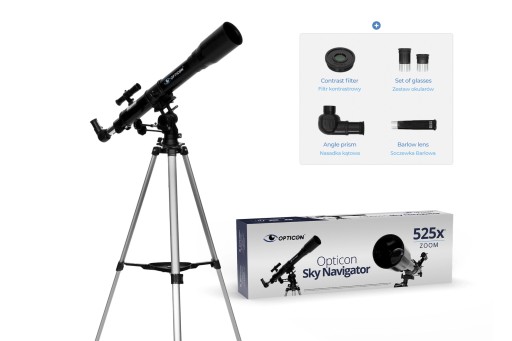 TELESKOP Astronomiczny OPTICON SkyNavigator | Luneta 700mm ZOOM-525x ZESTAW