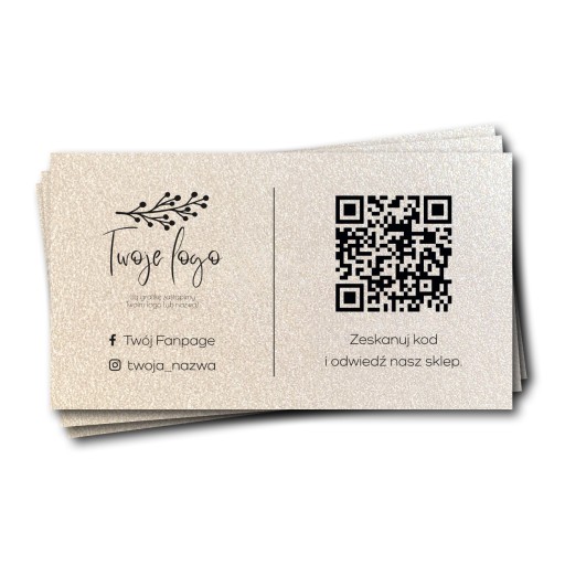 Wizytówki z kodem QR, kremowe metaliczne glamour, 250g jednostronne, 100szt