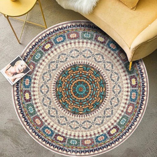 DYWAN VINTAGE OKRĄGŁY ZE WZORAMI RETRO 120x120