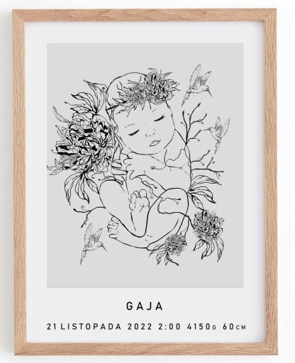 Metryczka plakat linie line art dla dziewczynki a3