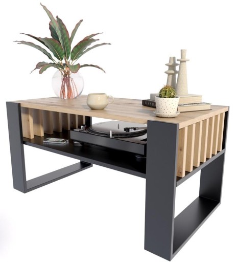 Ława stolik kawowy IGA artisan czarny z lamelami loft retro rustykalny PER