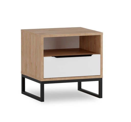 Stolik nocny VESS 45x45x40 - DĄB HIKORA / BIAŁY MAT