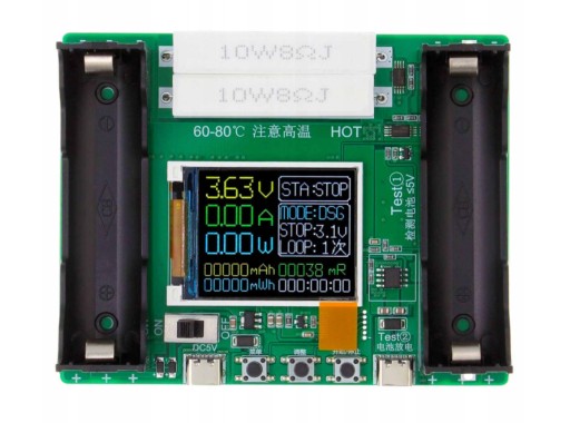 Tester pojemności ogniw akumulatorów 18650 z USB-C
