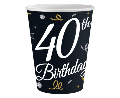 KUBECZKI PAPIEROWE 40TH BIRTHDAY 240ML,6SZT
