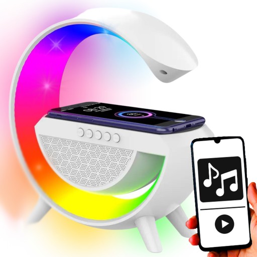 LAMPKA LED RGB BIAŁA + GŁOŚNIK + ŁADOWARKA INDUKCYJNA LAMPA WIELOFUNKCYJNA