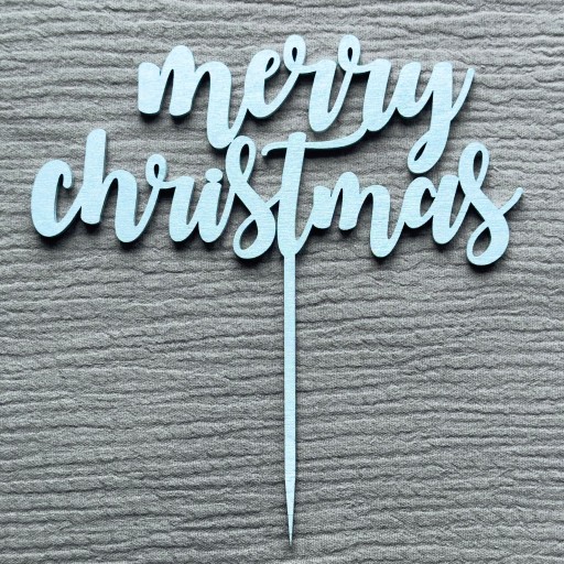 Merry Christmas Topper na tort świąteczny Srebrny 15cm