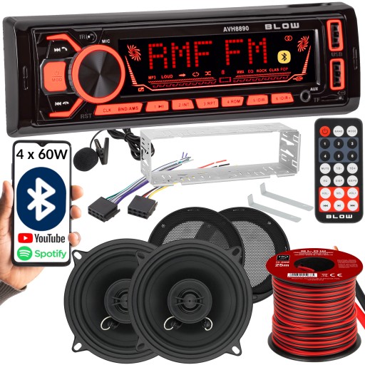 RADIO SAMOCHODOWE 1-DIN 480W BLUETOOTH RDS USB AUX SD KOLORY GŁOŚNIKI 130MM