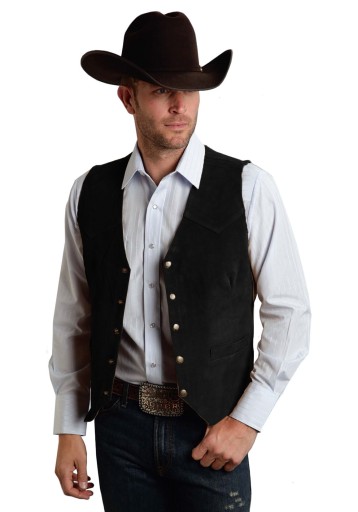 Men's Cow Leather Western Denim Suit Vest Steampun