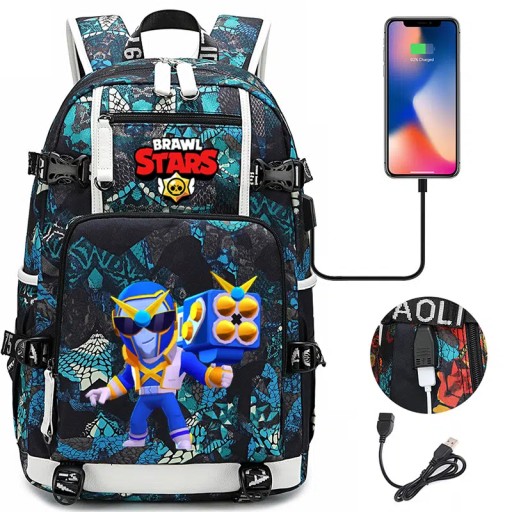 Plecak Brawl Stars Super Ranger Brock z ładowaniem USB. Duża pojemność