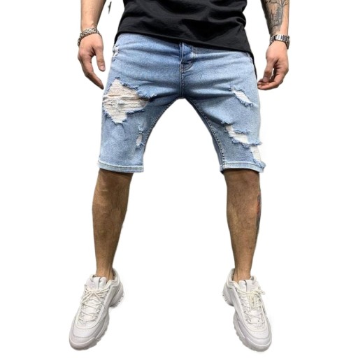 SPODENKI JEANSOWE męskie KRÓTKIE JEANS SPODENKI DZIURY