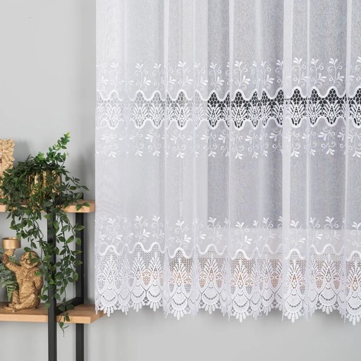 FIRANA HAFTOWANA Z GIPIURĄ SALON POKÓJ KUCHNIA 160cm biała