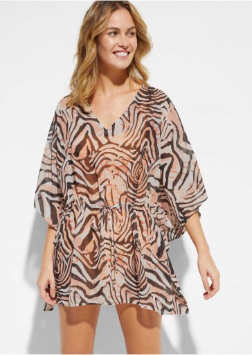 BIAŁĄ W PRINT 56 2E5E10 BONPRIX TUNIKA PLAŻOWA