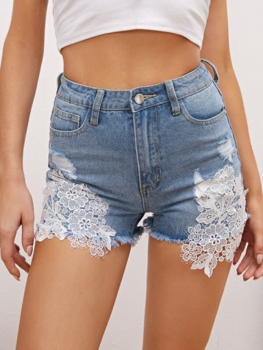 SHEIN SPODENKI JEANSOWE WSTAWKA Z KORONKI R.S J027063