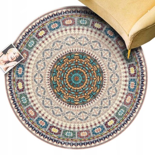 DYWAN VINTAGE OKRĄGŁY ZE WZORAMI RETRO 120x120