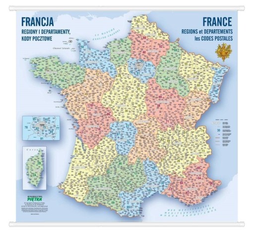 FRANCJA MAPA ŚCIENNA KODOWA KODY POCZTOWE