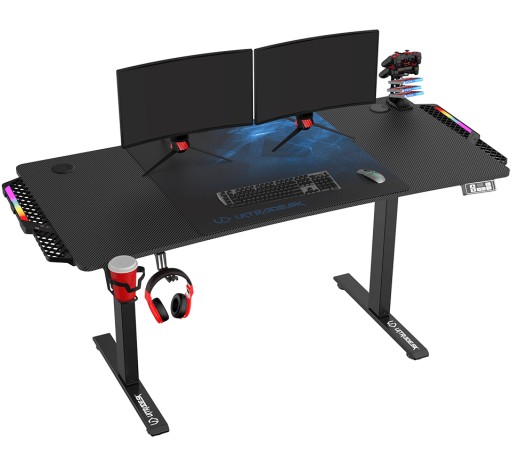 Biurko elektryczne gamingowe RGB 156cm Niebieskie