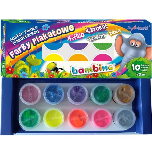 BAMBINO FARBY PLAKATOWE 10 KOL 20ML FLUO BROKAT