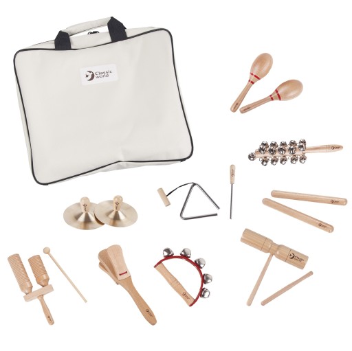 ZESTAW 9 INSTRUMENTÓW MUZYCZNYCH TORBA MARAKASY,TRÓJKĄT CLASSIC WORLD EDU