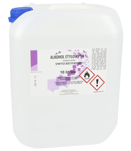 ALKOHOL ETYLOWY 96% ETANOL SPIRYTUS REKTYFIKOWANY CAŁKOWICIE SKAŻONY 10L